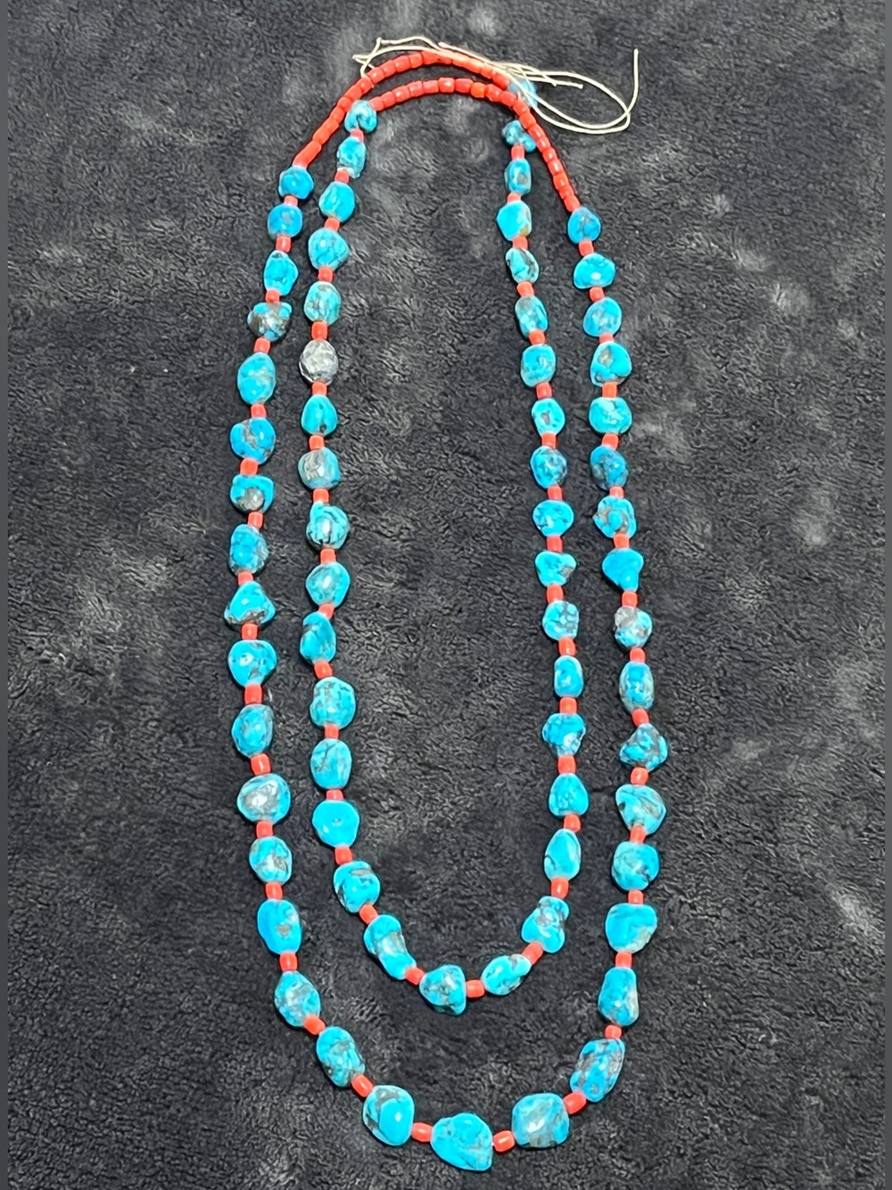 Vintage Santo Domingo Native American Turquoise Nugget & Coral Rope Necklace 58" - Picture 2 of 4